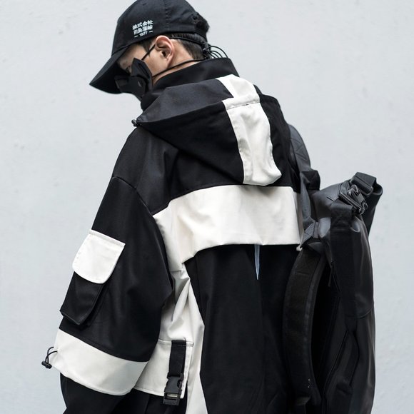 Techwear Streetwear Down Jacket Windbreaker Coat hi-j1-black - Picture 6 of 6